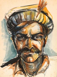 Sabiha Nasar-ud-deen, Polo Player From Gilgit, 14 x 18 Inch, Wash & Ink on Paper, Figurative Painting, AC-SBND-037